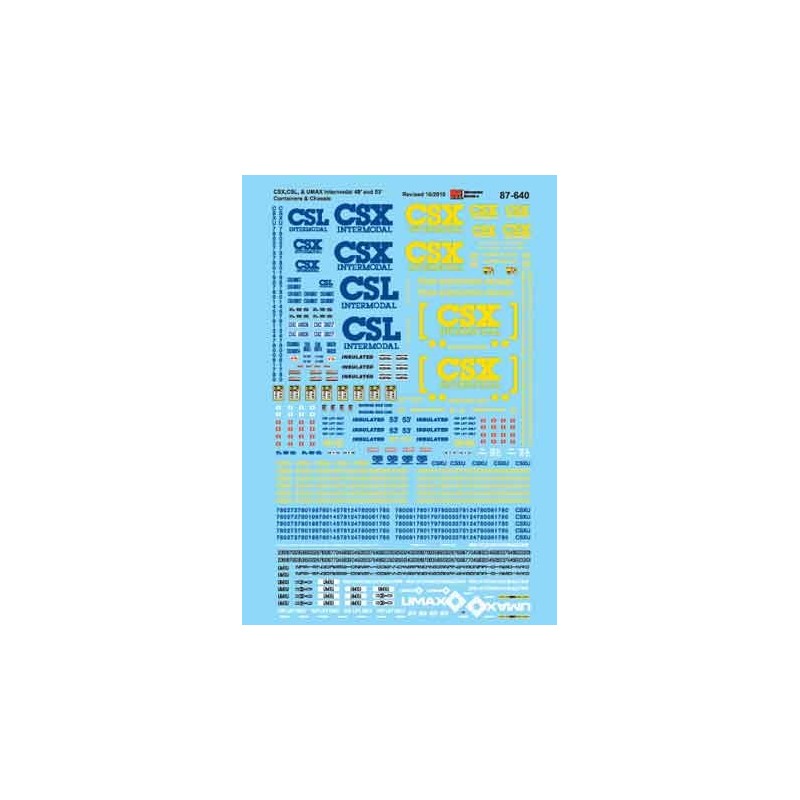 MICROSCALE DECAL 87-640 - CSX CSL UMAX  INTERMODAL CONTAINERS - HO SCALE