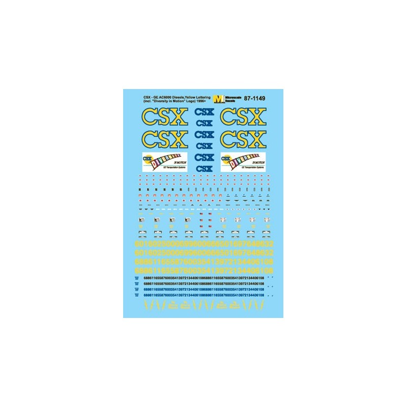 MICROSCALE DECAL 87-1149 - CSX DIESEL LOCOMOTIVES - HO SCALE