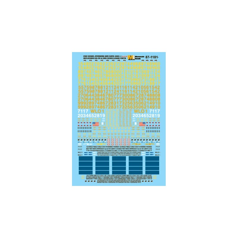 MICROSCALE DECAL 87-1181 - CSX DIESEL LOCOMOTIVE NUMBERS - HO SCALE