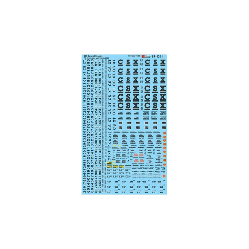 MICROSCALE DECAL 87-1311 - CSX COVERED HOPPERS - HO SCALE