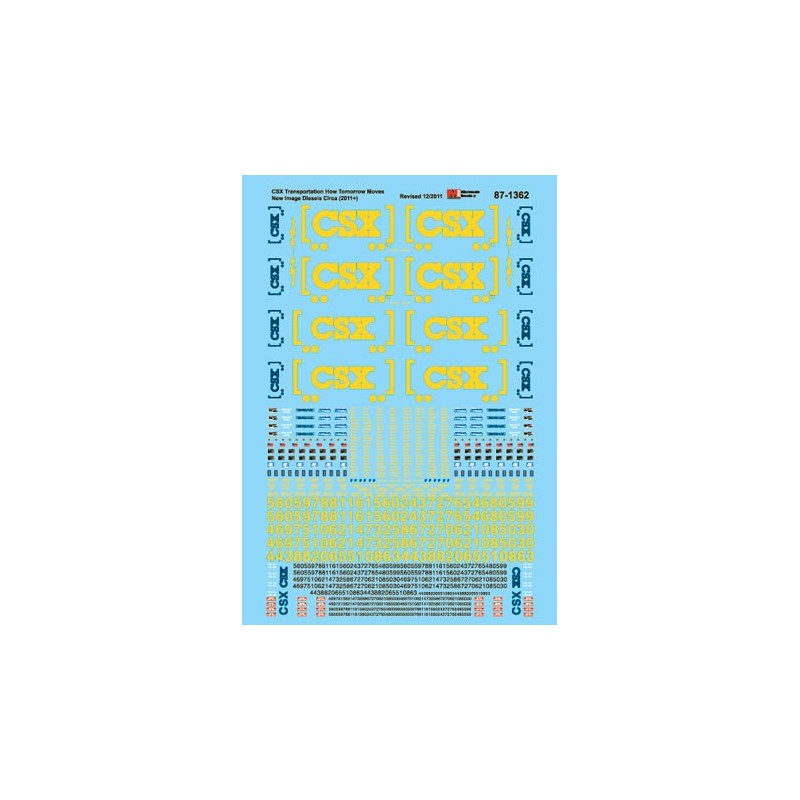 MICROSCALE DECAL 87-1362 - CSX DIESEL LOCOMOTIVES - HO SCALE
