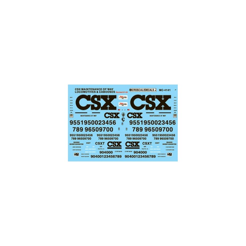 MICROSCALE DECAL MC-4141 - CSX MAINTENANCE OF WAY DIESEL LOCOMOTIVES & CABOOSES - HO SCALE