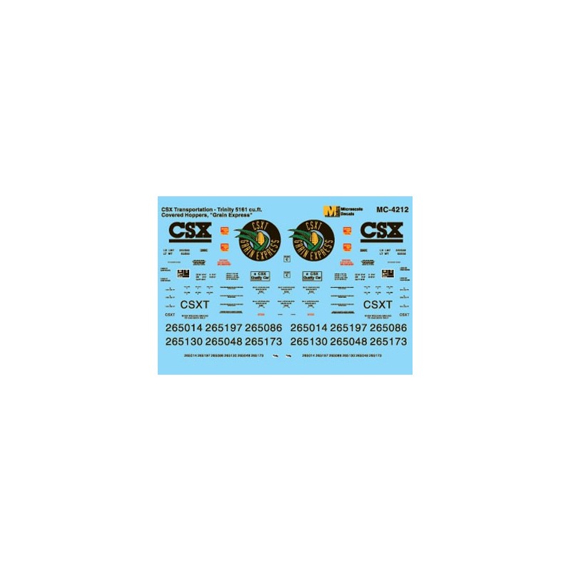 MICROSCALE DECAL MC-4212 - CSX COVERED HOPPERS - HO SCALE