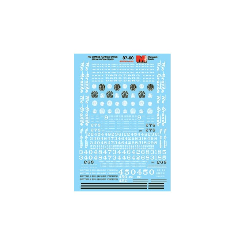 MICROSCALE DECAL 87-60 - DENVER & RIO GRANDE WESTERN STEAM LOCOMOTIVES & CABOOSES - HO SCALE