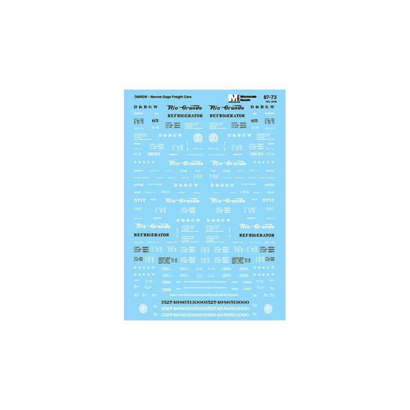 MICROSCALE DECAL 87-73 - DENVER & RIO GRANDE WESTERN NARROW GAUGE FREIGHT CARS - HO SCALE