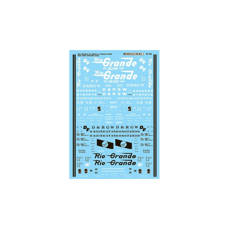 MICROSCALE DECAL 87-82 - DENVER & RIO GRANDE WESTERN 50' BOXCARS - HO SCALE