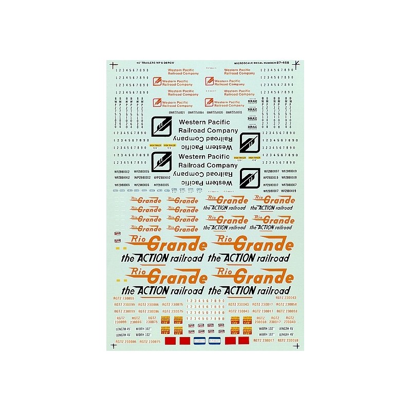 MICROSCALE DECAL 87-456 - DENVER & RIO GRANDE WESTERN / WESTERN PACIFIC TRAILERS - HO SCALE