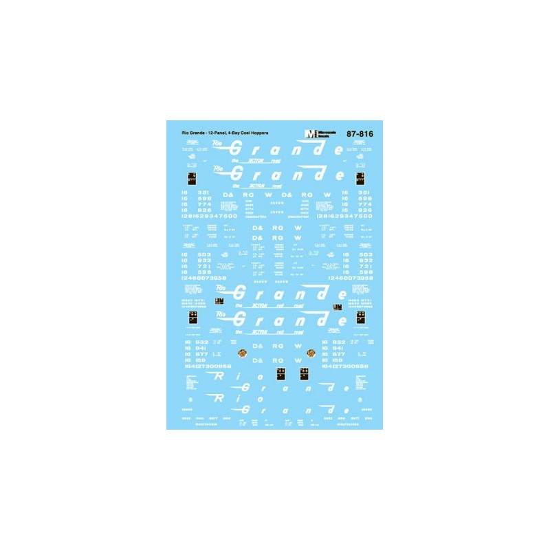 MICROSCALE DECAL 87-816 - DENVER & RIO GRANDE WESTERN HOPPERS - HO SCALE