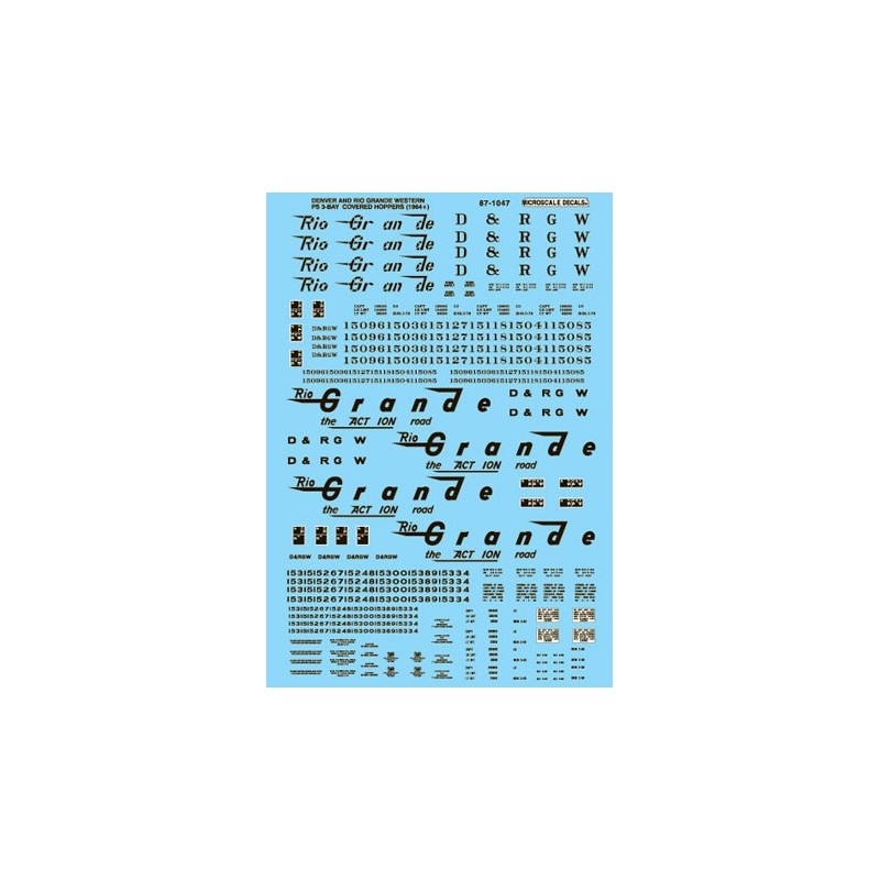 MICROSCALE DECAL 87-1047 - DENVER & RIO GRANDE WESTERN COVERED HOPPERS - HO SCALE
