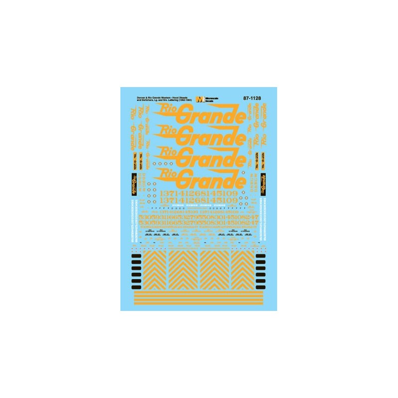 MICROSCALE DECAL 87-1128 - DENVER & RIO GRANDE WESTERN DIESEL LOCOMOTIVES - HO SCALE