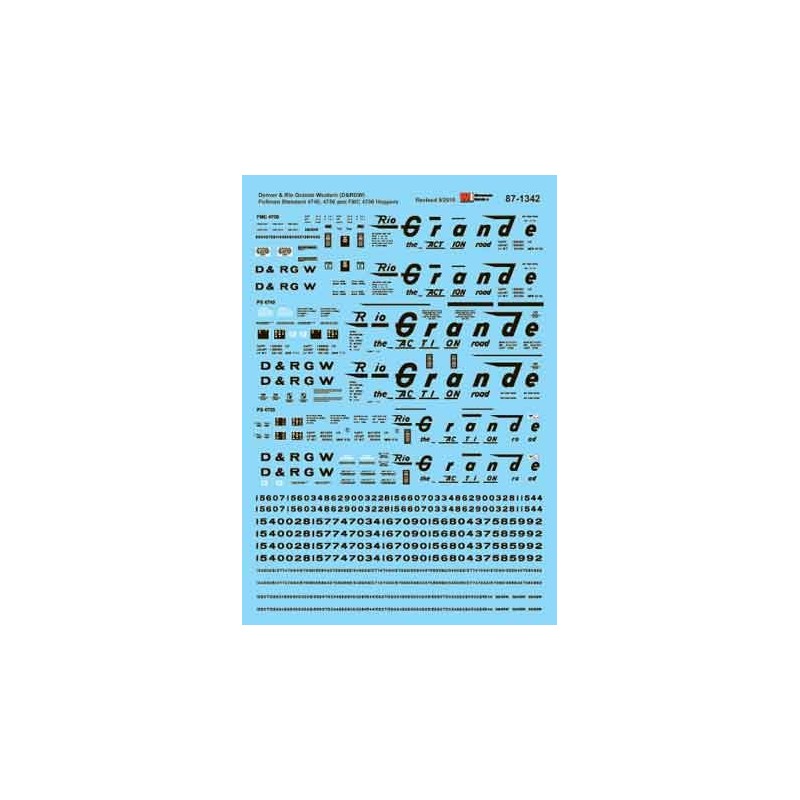 MICROSCALE DECAL 87-1342 - DENVER & RIO GRANDE WESTERN COVERED HOPPERS - HO SCALE
