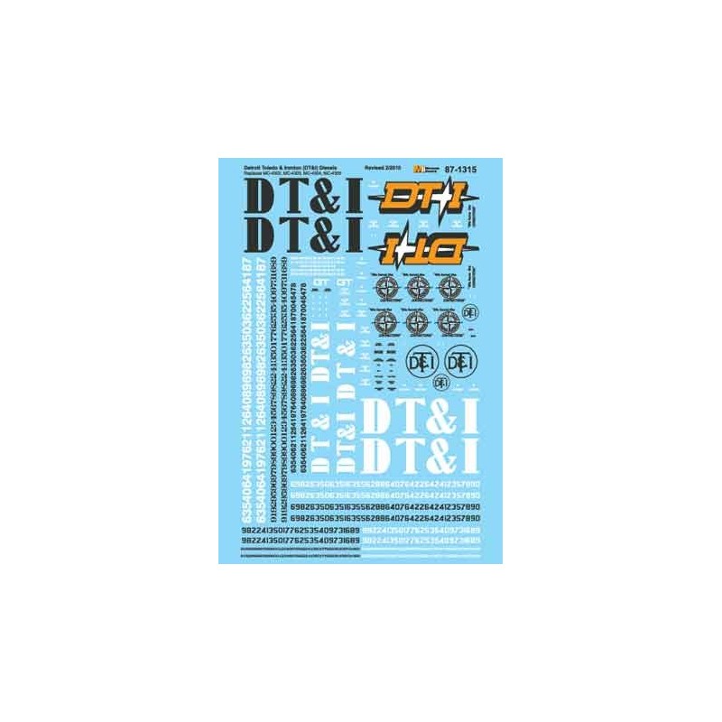 MICROSCALE DECAL 87-1315 - DETROIT TOLEDO & IRONTON DIESEL LOCOMOTIVES - HO SCALE