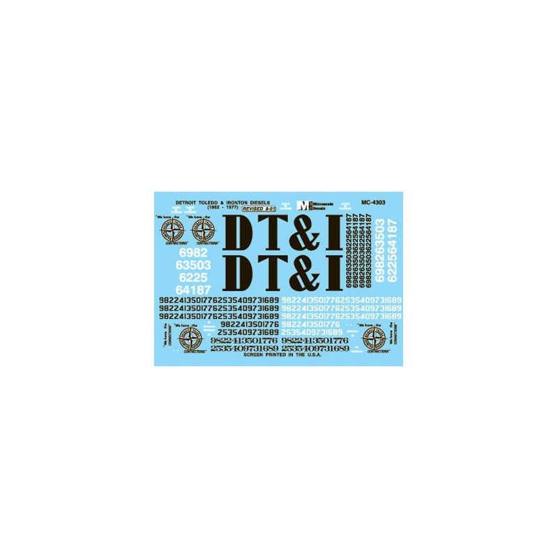 MICROSCALE DECAL MC-4303 - DETROIT TOLEDO & IRONTON DIESEL LOCOMOTIVES - HO SCALE
