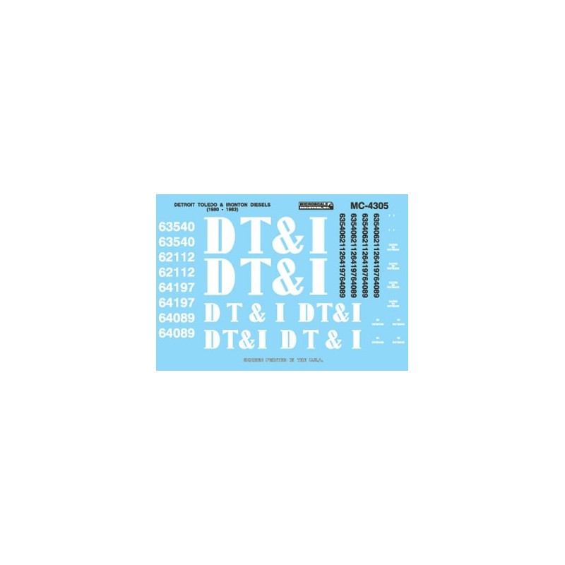 MICROSCALE DECAL MC-4305 - DETROIT TOLEDO & IRONTON DIESEL LOCOMOTIVES - HO SCALE