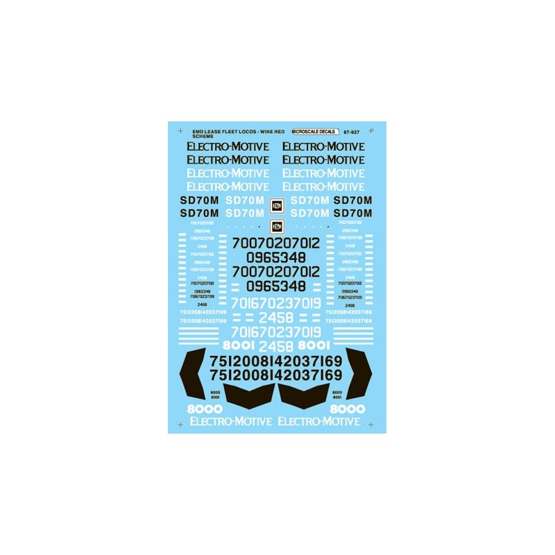 MICROSCALE DECAL 87-927- ELECTRO-MOTIVE-DIVISION DIESEL LOCOMOTIVES - HO SCALE