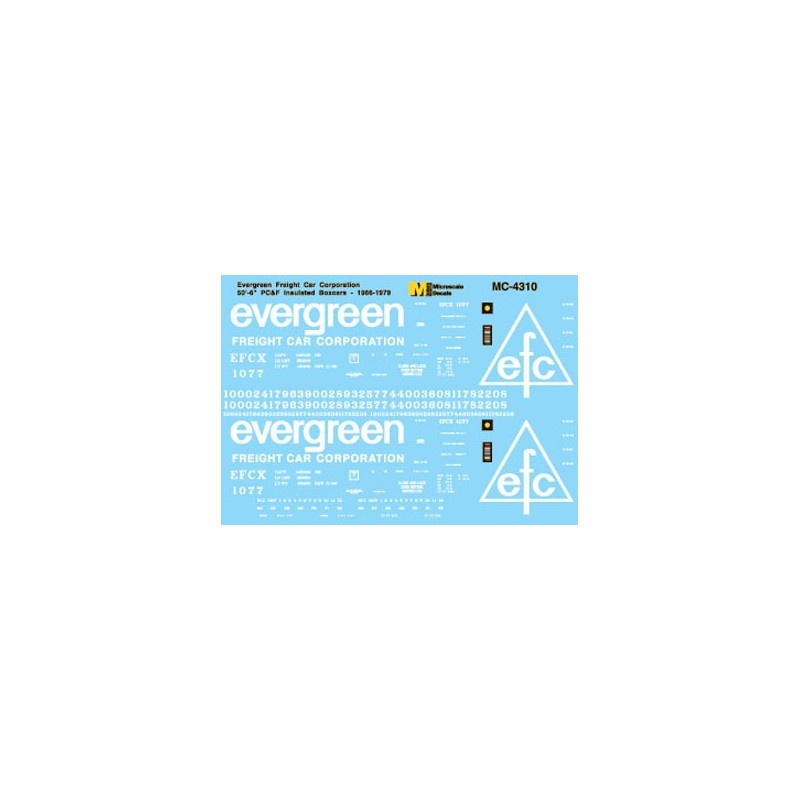 MICROSCALE DECAL MC-4310 - EVERGREEN FREIGHT CAR CORP 50' INSULATED BOXCAR - HO SCALE