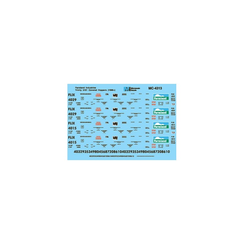 MICROSCALE DECAL MC-4313 - FARMLAND INDUSTRIES COVERED HOPPERS - HO SCALE