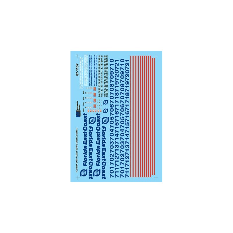 MICROSCALE DECAL 87-1157 - FLORIDA EAST COAST DIESEL LOCOMOTIVES - HO SCALE