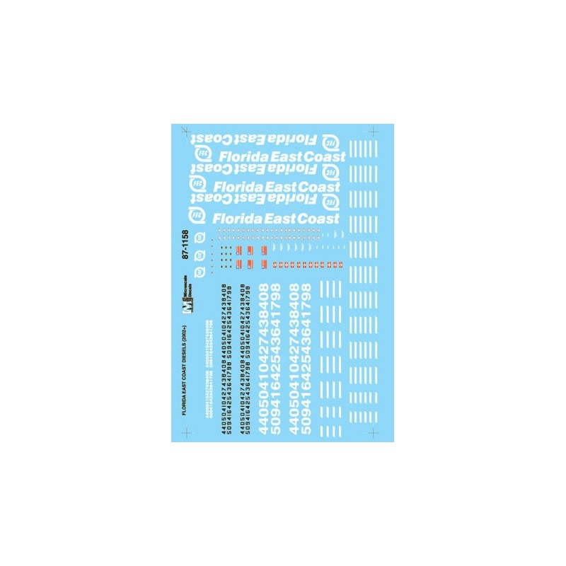 MICROSCALE DECAL 87-1158 - FLORIDA EAST COAST DIESEL LOCOMOTIVES - HO SCALE