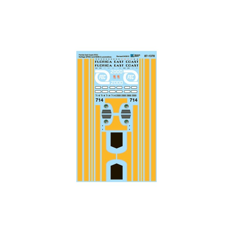 MICROSCALE DECAL 87-1370 - FLORIDA EAST COAST DIESEL LOCOMOTIVES - HO SCALE