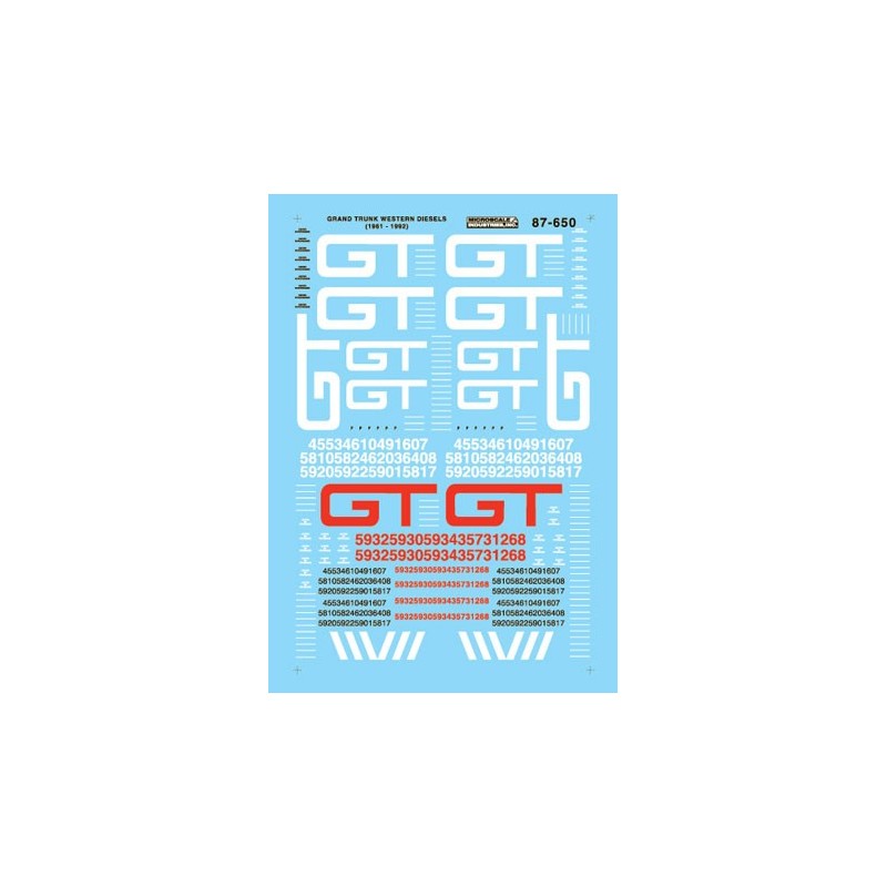 MICROSCALE DECAL 87-650 - GRAND TRUNK WESTERN DIESEL LOCOMOTIVES - HO SCALE