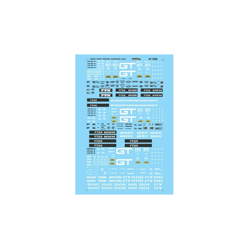 MICROSCALE DECAL 87-1059 - GRAND TRUNK WESTERN AUTORACKS - HO SCALE