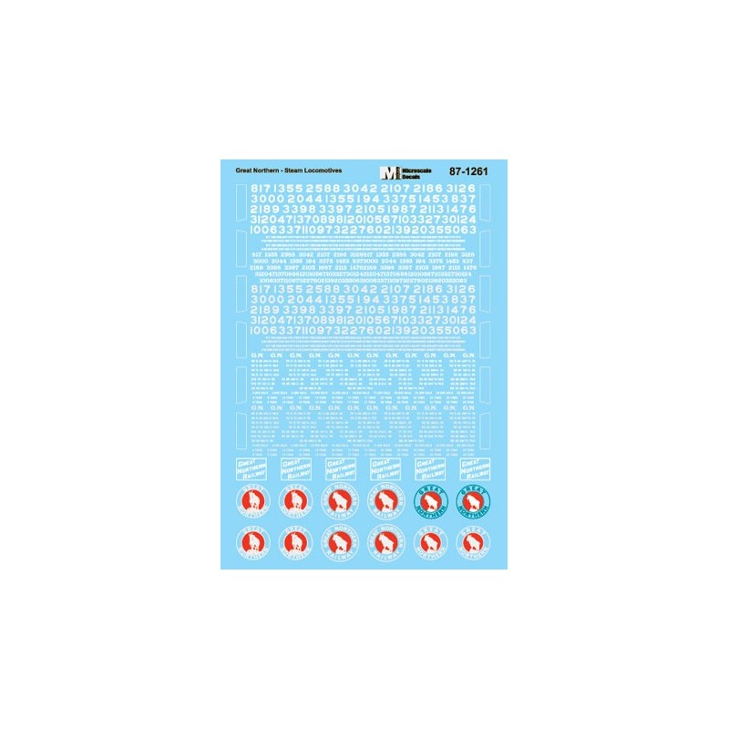 MICROSCALE DECAL 87-1261 - GREAT NORTHERN STEAM LOCOMOTIVES - HO SCALE