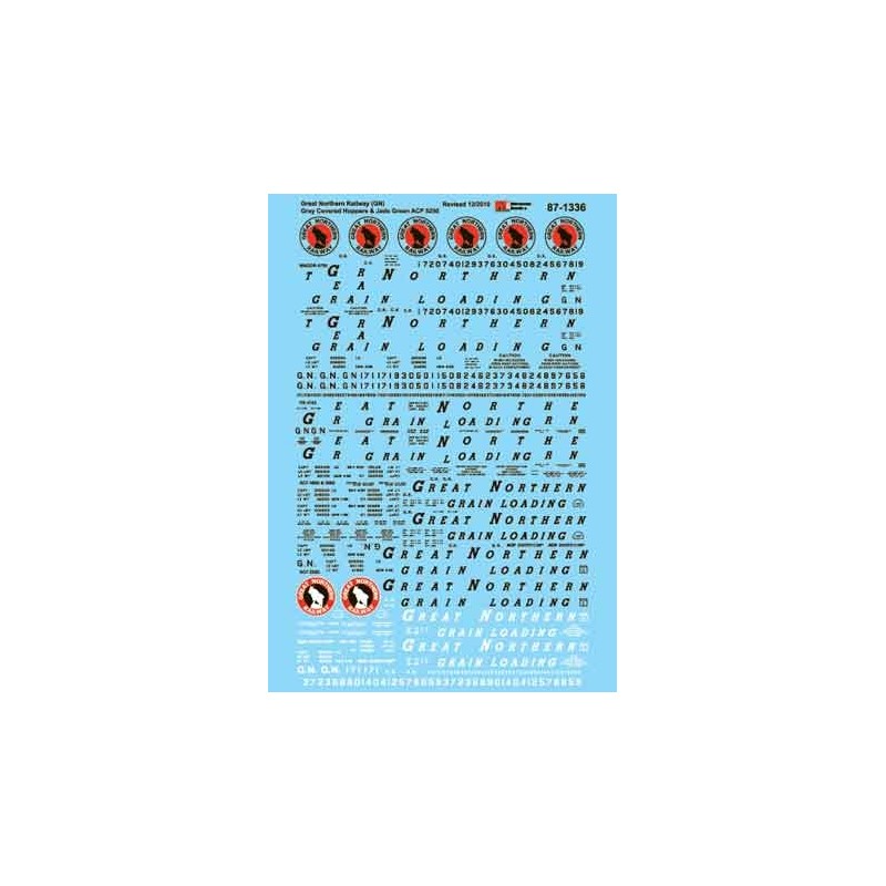 MICROSCALE DECAL 87-1336 - GREAT NORTHERN COVERED HOPPERS - HO SCALE