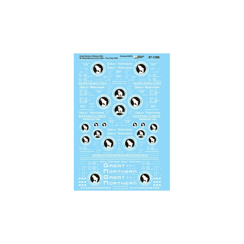 MICROSCALE DECAL 87-1388 - GREAT NORTHERN WOOD BOXCARS - HO SCALE