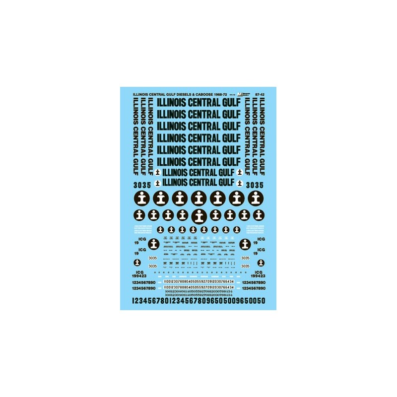 MICROSCALE DECAL 87-42 - ILLINOIS CENTRAL GULF DIESEL LOCOMOTIVES - HO SCALE