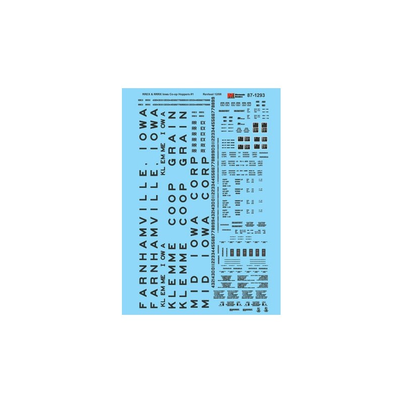 MICROSCALE DECAL 87-1293 - IOWA CO-OP COVERED HOPPERS - HO SCALE
