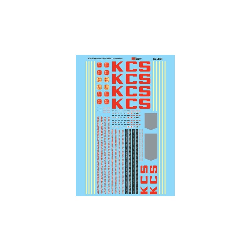 MICROSCALE DECAL 87-430 - KANSAS CITY SOUTHERN DIESEL LOCOMOTIVES - HO SCALE