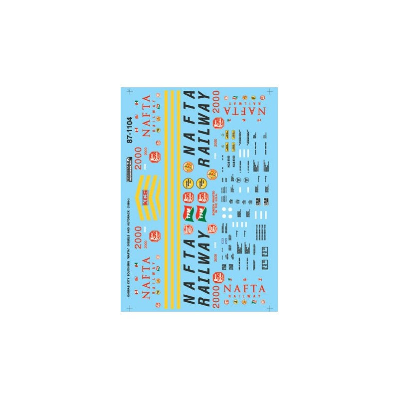 MICROSCALE DECAL 87-1104 - KANSAS CITY SOUTHERN NAFTA DIESEL LOCOMOTIVES & AUTORACKS - HO SCALE