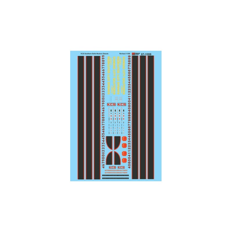 MICROSCALE DECAL 87-1289 - KANSAS CITY SOUTHERN DIESEL LOCOMOTIVES - HO SCALE