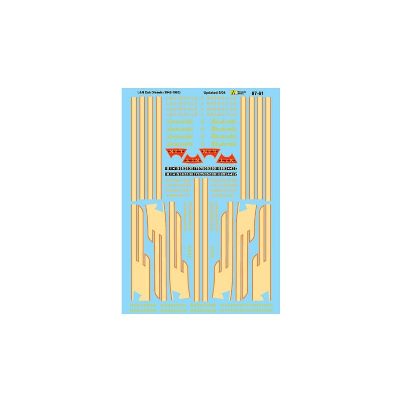 MICROSCALE DECAL 87-61 - LOUISVILLE & NASHVILLE DIESEL LOCOMOTIVES - HO SCALE