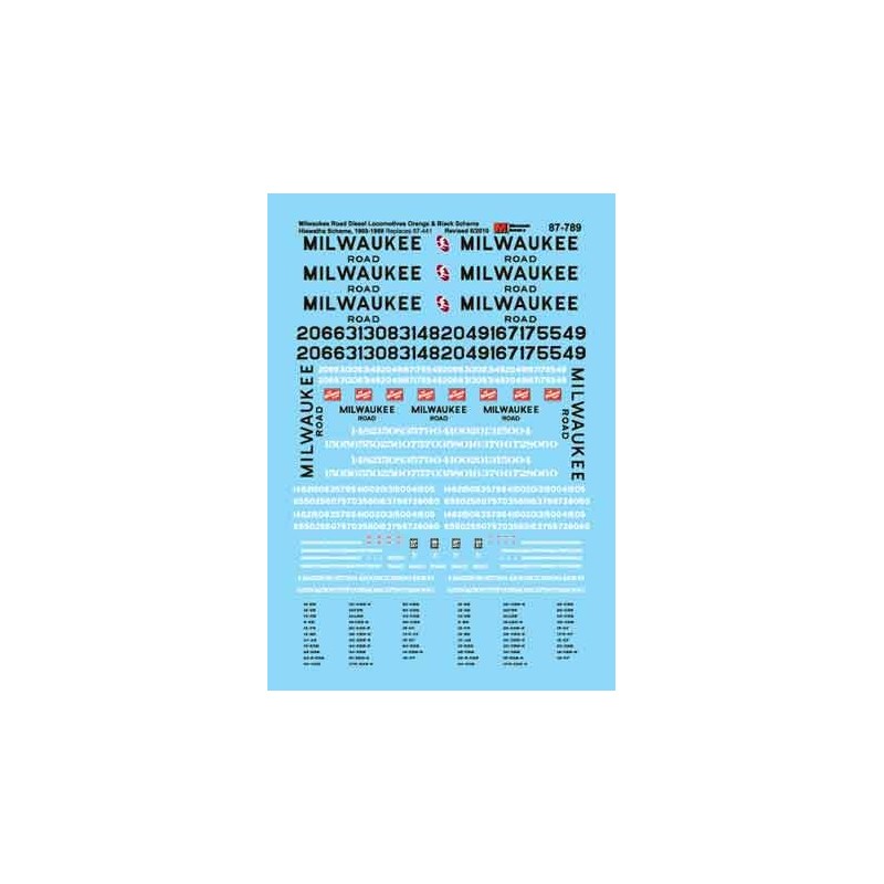 MICROSCALE DECAL 87-789 - MILWAUKEE ROAD DIESEL LOCOMOTIVES - HO SCALE