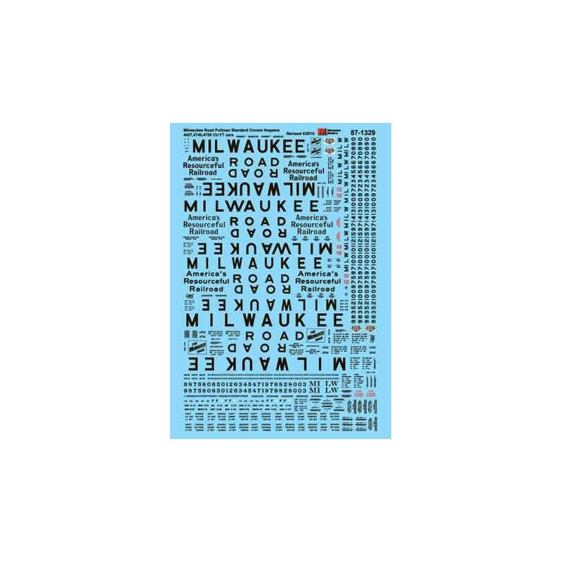 MICROSCALE DECAL 87-1329 - MILWAUKEE ROAD COVERED HOPPERS - HO SCALE