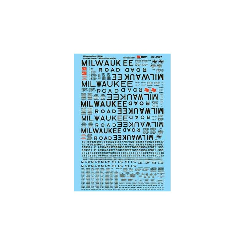 MICROSCALE DECAL 87-1347 - MILWAUKEE ROAD COVERED HOPPERS - HO SCALE