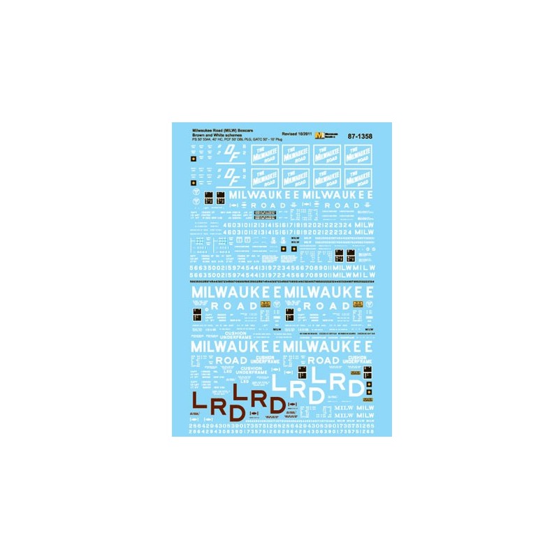 MICROSCALE DECAL 87-1358 - MILWAUKEE ROAD BOXCARS - HO SCALE
