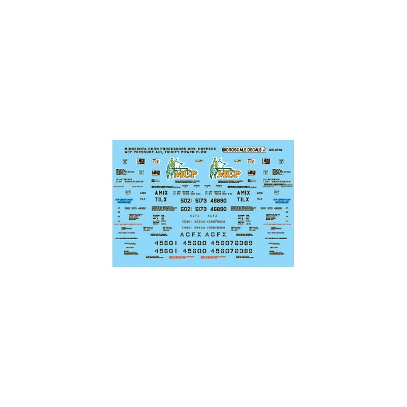 MICROSCALE DECAL MC-4123 - MINNESOTA CORN PROCESSORS COVERED HOPPERS - HO SCALE