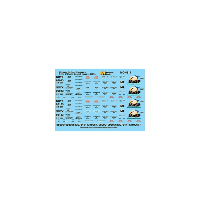 MICROSCALE DECAL MC-4312 - MINNESOTA SOYBEAN PROCESSORS COVERED HOPPERS - HO SCALE