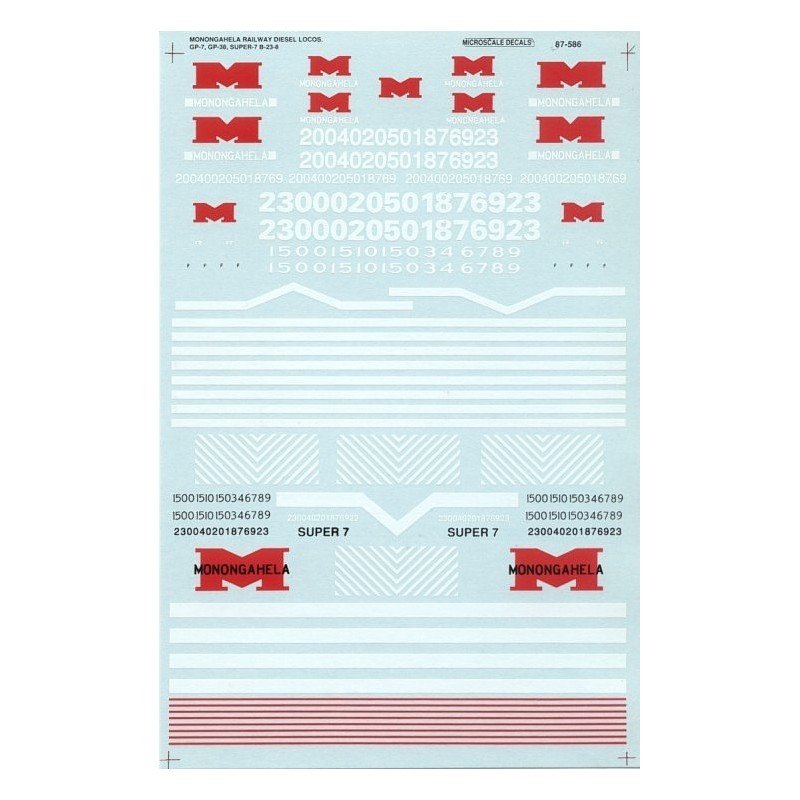 MICROSCALE DECAL 87-586NOS - MONONGAHELA RAILWAY DIESEL LOCOMOTIVES - HO SCALE