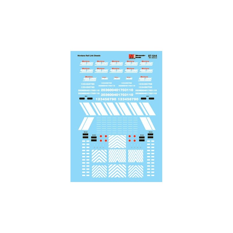 MICROSCALE DECAL 87-544 - MONTANA RAIL LINK DIESEL LOCOMOTIVES - HO SCALE