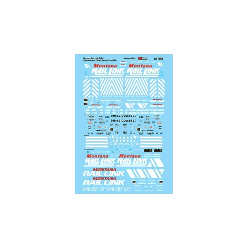 MICROSCALE DECAL 87-606 - MONTANA RAIL LINK CABOOSES, COVERED HOPPERS & WOOD CHIP CARS - HO SCALE