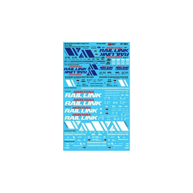 MICROSCALE DECAL 87-964 - MONTANA RAIL LINK FREIGHT CARS - HO SCALE