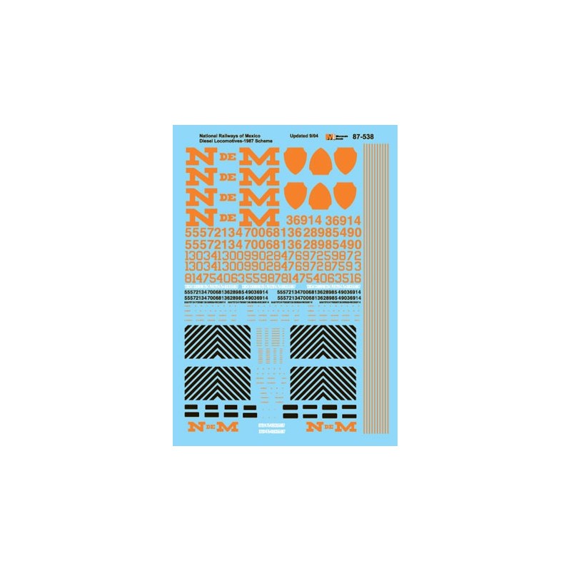 MICROSCALE DECAL 87-538 - NACIONALES de MEXICO DIESEL LOCOMOTIVES - HO SCALE