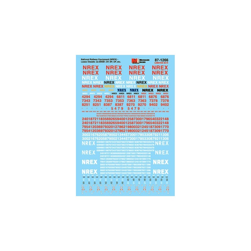 MICROSCALE DECAL 87-1266 - NATIONAL RAILWAY EQUIPMENT LEASE DIESEL LOCOMOTIVES - HO SCALE