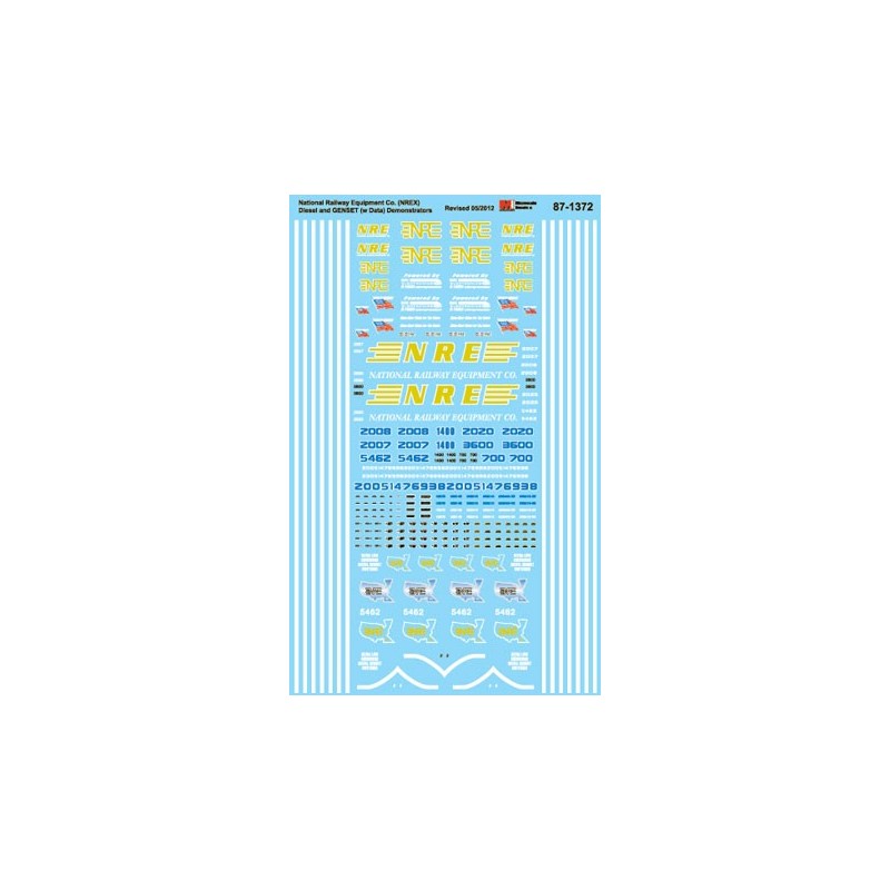 MICROSCALE DECAL 87-1372 - NATIONAL RAILWAY EQUIPMENT GENSET LOCOMOTIVES - HO SCALE