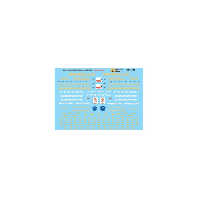 MICROSCALE DECAL MC-4140 - NEW ENGLAND CENTRAL DIESEL LOCOMOTIVES - HO SCALE