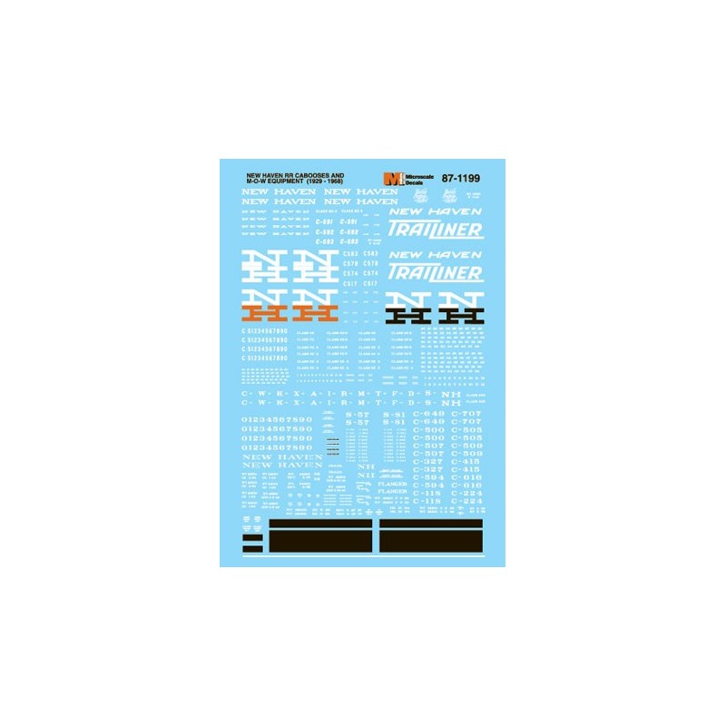 MICROSCALE DECAL 87-1199 - NEW HAVEN CABOOSES & MAINTENANCE OF WAY EQUIPMENT - HO SCALE